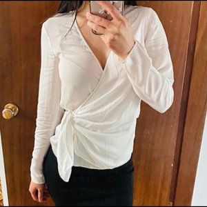 Aritzia Babaton White Long Sleeve Wrap Top